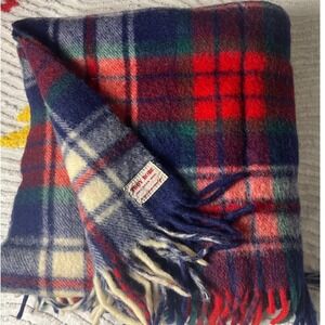 True Vintage Troy Robe Wool Blanket 56 x 63"Red Blue‎ Green Plaid Tartan 60s 70